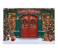 YCUCUEI 7x5ft Fabric Christmas Backdrop Santa's Workshop Photography | Xmas Pine Tree Snowman Background, Holiday Party Decorations, Snowy Scenery Banner, Winter Photo Booth, Polyester, 1PC