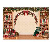 YCUCUEI 7x5ft Fabric Christmas Workshop Photography Backdrop | Xmas Indoor Background, Holiday Party Decorations, Wrapping Paper Boxes Banner, Family Photo Booth, Polyester, Grommets, 1PC