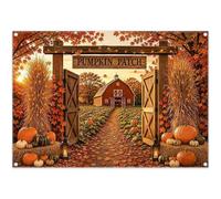 YCUCUEI 7x5ft Fabric Fall Pumpkin Patch Farm Barn Photography Backdrop | Maple Leaves Background, Autumn Harvest Party Decoration, Haystack Banner, Thanksgiving Photo Booth, Polyester, Grommets, 1PC