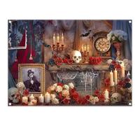 YCUCUEI 7x5ft Fabric Gothic Halloween Backdrop Skull Red Rose Creepy Haunted House Spider Webs Candle Photography Background Scary Party Decorations Photo Banner Props