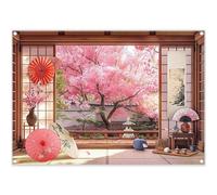 YCUCUEI 7x5ft Fabric Spring Cherry Blossoms Backdrop Japanese Sakura Garden Photography Background Room Courtyard Indoor Party Decorations Photo Banner Props
