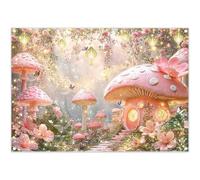 YCUCUEI 7x5ft Pink Mushroom House Forest Backdrop Glitter Fairy Tale Wonderland Flower Butterfly Lamp Photography Background Kids Birthday Party Decor Photo Booth Banner