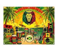 YCUCUEI 8x6ft Reggae Music Themed Backdrop Summer Jamaican Rastafari Palm Tree Lion Rainbow Photography Background Birthday Baby Shower Party Decor Photo Banner Props