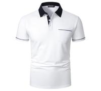 YCUEUST Men's Cotton Short Sleeve Polo Golf Casual T-Shirt Top with Real Pocket White L