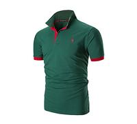 YCUEUST Mens Polo Shirts Summer Short Sleeve Contrast Placket T-Shirt Green EU S