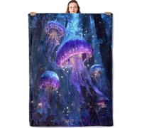 YCUFN Fantasy Jellyfish Flannel Blanket Neon Enchanted Forest Design Warm Lightweight Throw Blankets for Sofa Picnic Travel and Gathering Decorate All Season Use Nature Lovers Gifts 40x50in