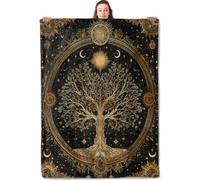YCUFN Mysterious Tree of Life Flannel Blanket Boho Sun Moon and Celestial Star Lightweight Throw Blankets for Sofa Picnic Travel and Gathering Decorate All Season Use Nature Lovers Gifts 40x50in