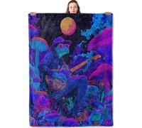 YCUFN Whimsical Frog Flannel Blanket Neon Guitar Mushroom and Moon Design Warm Lightweight Throw Blankets for Sofa Picnic Travel and Gathering Decorate All Season Use Animal Lovers Gifts 40x50in