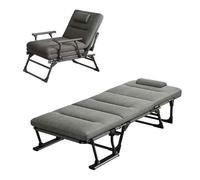 YCVAWEOD 2 In 1 Folding Bed Lounge Chair with Mattress and Headrest 6 Position Adjustable Camping Sleeping Cot Outdoor Patio Portable Chaise for Home Office Nap Beach LWX