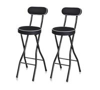 YCVAWEOD 2pcs Folding Bar Stools for Adults Round High Chairs with Backrest Portable Seating for Camping Office Living Room Bathroom Garden (Color: Black Seat Height: 70cm/27.5inch) LWX