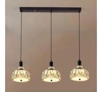 YCVAWEOD 3-Head Crystal Pendant Light, Black Dining Room Hanging Lamp, 23.6" Metal Long Disc Suspension Lamps, Modern LED Chaner - 54W - 3 Color Modes, Nordic Minimalist Drop Lights LWX