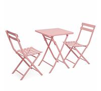 YCVAWEOD 3 Piece Outdoor Folding Patio Furniture Set Metal Bistro Table & Chairs for Garden Balcony Deck Space Saving Lightweight Patio Dining Set LWX