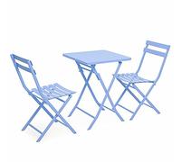 YCVAWEOD 3 Piece Outdoor Folding Patio Furniture Set Metal Bistro Table & Chairs for Garden Balcony Deck Space Saving Lightweight Patio Furniture LWX
