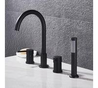 YCVAWEOD 4-Hole Bath Mixer Tap Black Shower Head and Hose Set for Bath Taps Gooseneck Single Lever Pull Out Tap LWX