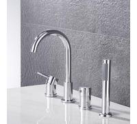 YCVAWEOD 4-Hole Bath Mixer Tap Chrome Shower Head and Hose Set for Bath Taps Gooseneck Single Lever Pull Out Tap LWX