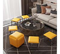 YCVAWEOD 5-in-1 Yellow Stackable Ottoman Cube Chair Set with Wheels - Versatile Furniture for Bedroom, Living Room, Dining Room - Space-Saving Storage Solution LWX