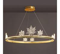 YCVAWEOD Acrylic Metal Maple Leaf Pendant Lamp Ceiling Light, LED Dimmable Semi-recessed Hanging Chaner Remote Control Kit Light Fixture Dining Room Living Room LWX
