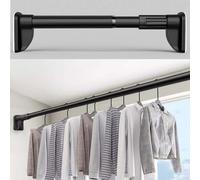 YCVAWEOD Adjustable Clothing Rack No Drill Free-Standing Garment Hanger for Bathroom Laundry and Wardrobe Metal Shower Curtain Rod - Black Size: 1.8m LWX
