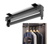 YCVAWEOD Adjustable Extendable Clothes Rail with Sliding Track, Pull-Out Closet Valet Rod Hanger, 26-66cm Wardrobe Rack, 15kg Load Capacity, Stylish Black, 56cm/22in LWX