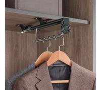 YCVAWEOD Adjustable Pull-Out Closet Valet Rod - Extendable Retractable Pants Rack & Clothes Hanger, Top Mount Wardrobe Rail for Coats, Pants, Scarves (Black, 35cm/13.7in) LWX