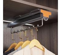YCVAWEOD Adjustable Pull Out Clothes Hanger Rod Heavy Duty Extendable Wardrobe Clothing Rail with Double Row Damping Sliding Design Aluminum Alloy Closet Rod for Trousers Clothing Storage LWX
