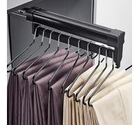 YCVAWEOD Adjustable Sliding Closet Rod - Extendable Rail with Pull-Out Hangers for Trousers & Garments, Space-Saving Wardrobe Solution LWX