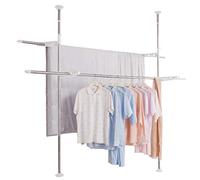 YCVAWEOD Adjustable Telescopic Garment Rack Laundry Clothes Drying Rack with Double Spring Tension Pole Height from 49.21'' to 82.67'' Ivory+Silver LWX