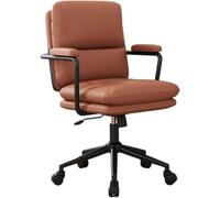 YCVAWEOD Arm Chair PU Leather Padding Desk Chair Mid-Century Modern Leather Chair, Swivel Rolling Task Desk Chair with Armrest Wheels, 330LBS,Brown-One Size LWX