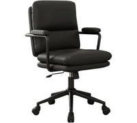 YCVAWEOD Arm Chair PU Leather Padding Desk Chair Mid-Century Modern Leather Chair, Swivel Rolling Task Desk Chair with Armrest Wheels, 330LBS,Black-One Size LWX