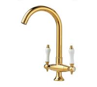 YCVAWEOD Basin Taps Bathroom Basin Tap 360° Swivel Antique Style Brass Dual Lever High Bathroom Sink Mixer Faucet, Hot/Cold Water, with UK Standard Hoses, Chrome LWX