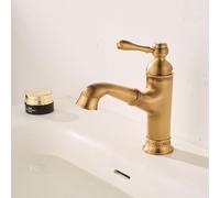 YCVAWEOD Basin Taps with Pull Out Sprayer Bathroom Basin Tap Antique Style Brass Single Lever Pull Down Bathroom Sink Mixer Faucet, Hot/Cold Water, with UK Standard Hoses, Gold LWX