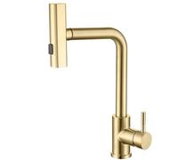 YCVAWEOD Brushed Gold Kitchen Faucet with Touch Control Stainless Steel 3 Function Pull Down Sprayer Single Handle Tap for Kitchen Sink Modern Cascade Design LWX