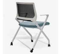 YCVAWEOD Computer Chair, Folding Chair with Pulleys and Armrests, Mesh Back Conference Room Chair, High Elastic Sponge Seat Cushion, Suitable for Offices and Conference Rooms (Color : Blue) LWX