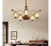 YCVAWEOD Contemporary Brass Chandelier LED Retro Creativity Living Room Restaurant Bedroom Study Hotel Villa Cafe Clothing Store Home Pendant Lamp (Q 5 Lights) LWX