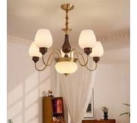 YCVAWEOD Contemporary Brass Chandelier LED Retro Creativity Living Room Restaurant Bedroom Study Hotel Villa Cafe Clothing Store Home Pendant Lamp (L 5 Lights) LWX