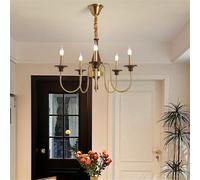 YCVAWEOD Contemporary Brass Chandelier LED Retro Creativity Living Room Restaurant Bedroom Study Hotel Villa Cafe Clothing Store Home Pendant Lamp (W 5 Lights) LWX