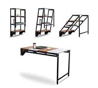 YCVAWEOD Craft Desk with Storage, Wooden Desk, Folding Table, Foldable Workbench, Wall Folding Table, for Small Spaces, Bedroom, Home Office, Balcony LWX