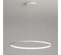 YCVAWEOD Dimmable LED Modern Round Pendant Light with Remote Control Height Adjustable Chandelier for Dining Room Living Room Office & Bedroom - Stylish White Ceiling Lamp LWX