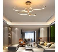 YCVAWEOD Dimmable Modern Gold LED Chandelier with Remote Control Adjustable 3000-6500K Brightness 5-Ring Creative Pendant Light for Dining Room Living Bedroom LWX