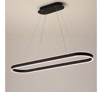 YCVAWEOD Dimmable Oval LED Chandelier Modern Dining Table Office Pendant Light Height Adjustable Chandelier with Remote Control Dining Room Pendant Light Kitchen Living Room Lamp (Black, L80cm) LWX