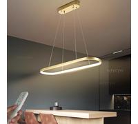 YCVAWEOD Dimmable Oval LED Chandelier - Modern Pendant Light for Dining, Office & Living Rooms - Adjustable Height, Remote Control, Glare-Free Design, Black Finish (L100cm/88W) LWX