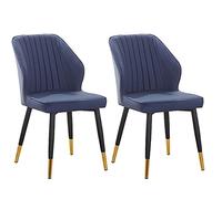 YCVAWEOD Dining Chair Modern PU Leather Living Room Chairs Set of 2 with Upholstered Back and Black Metal Legs for Office Lounge Dining Kitchen Bedroom,Blue LWX