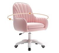 YCVAWEOD Executive office chair Modern Velvet Adjustable Swivel Desk Chair - Comfortable Upholstered Computer Task Chair In Pink/Grey For Home Office, Study Room, Living Room & Bedroom - Seating LWX