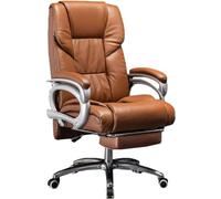 YCVAWEOD Executive Office Chair, Reclining PU Leather Chair with Foot Rest, Office Chair,High Back Office Desk Chair,Brown LWX