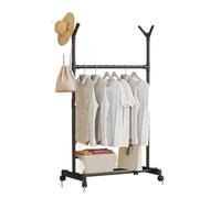 YCVAWEOD Expandable Metal Coat Rack Double Rod Free Standing Clothes Hanger Multi Functional Garment Rack Mobile Wardrobe Single Layer Black Design LWX