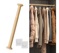 YCVAWEOD Extendable Closet Rod, Wooden-Look Adjustable Hanging Bar, Removable Clothes Hanger with Adhesive End Caps (35-50cm / 13.75-19.75") for Space-Saving Storage. LWX