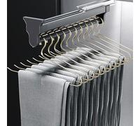 YCVAWEOD Extendable Pull-Out Closet Rod - Aluminum Alloy Valet Rail with Double-Row Damping Track Design, Sturdy & Durable, Supports Up to 35KG, Perfect for Organized Storage LWX