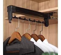 YCVAWEOD Extendable Pull-Out Closet Rod, Metal Wardrobe Hanger with Double Sliding Rail, 30kg Capacity Cold Rolled Steel Valet Rod, Retractable Space-Saving Organizer (Black) LWX