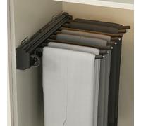 YCVAWEOD Extendable Stainless Steel Trousers Hangers - Space-Saving Pull-Out Pants Rack for Wardrobe, Adjustable 41cm Trouser Holders, Grey Clothes Storage Solution LWX