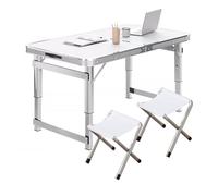 YCVAWEOD Folding Camping Table and Chairs Set Aluminum 47.2''L x 23.6''W Height Adjustable Picnic Desk with 4 Chairs for Camping BBQ Outdoor Activities LWX